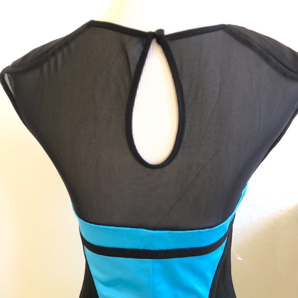 NEW BEBE Classic Black & Turquoise Blue Color block Silky Satin Stylish DRESS S - Picture 6 of 13